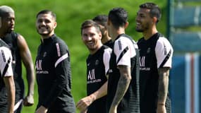 Mauro Icardi et Leo Messi à l'entraînement avec le PSG, le 13 août dernier.