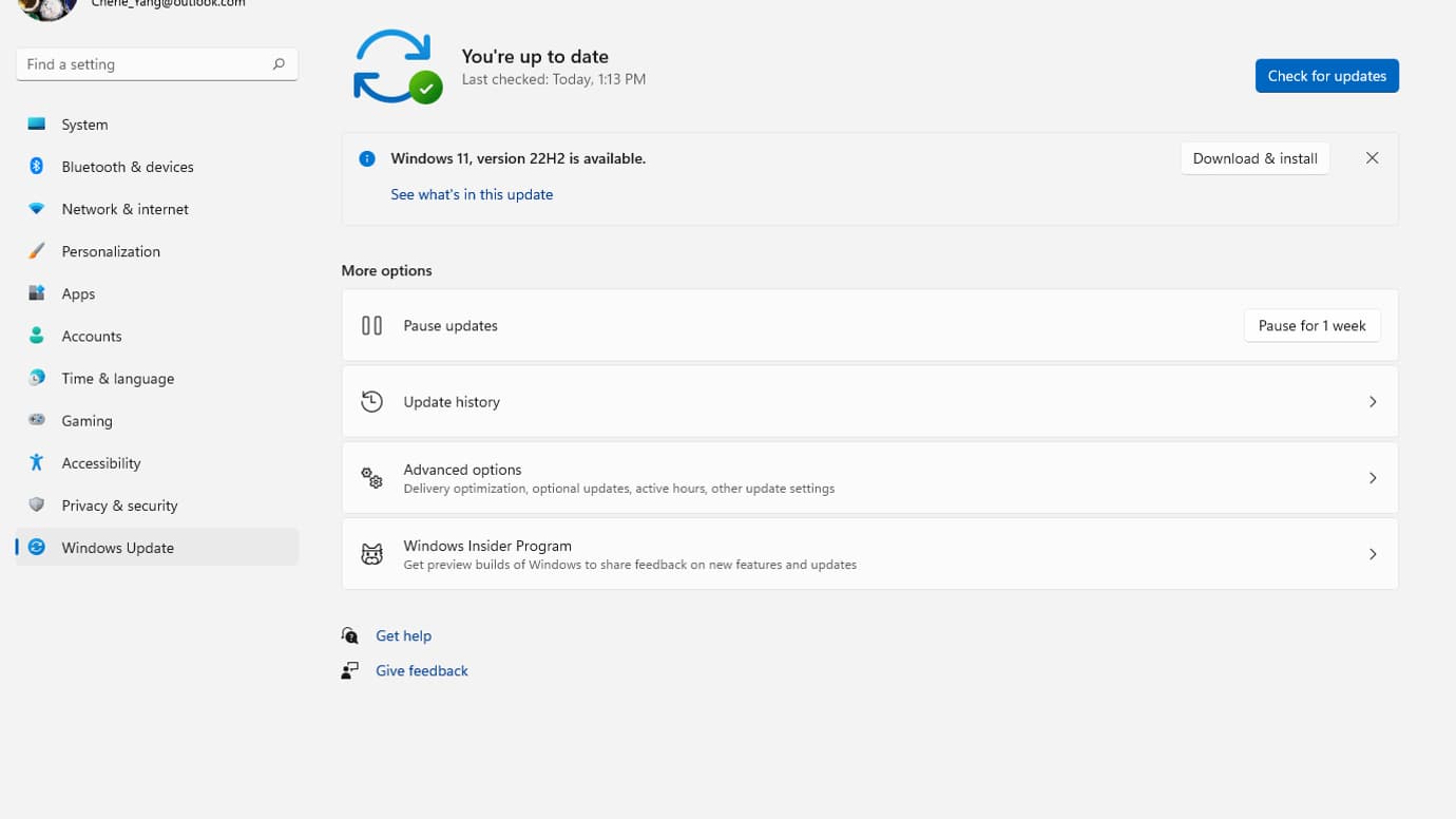 L'interface Microsoft Windows Update de Windows 11