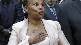 La nouvelle ministre de la Justice Christiane Taubira a promis vendredi de favoriser l'indépendance du système judiciaire et dit s'interdire toute intervention dans les affaires particulières, notamment celles pouvant viser Nicolas Sarkozy. /Photo prise l