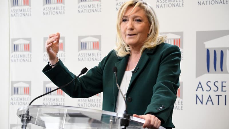 La présidente du Rassemblement national Marine Le Pen le 9 mars 2021 à Paris.