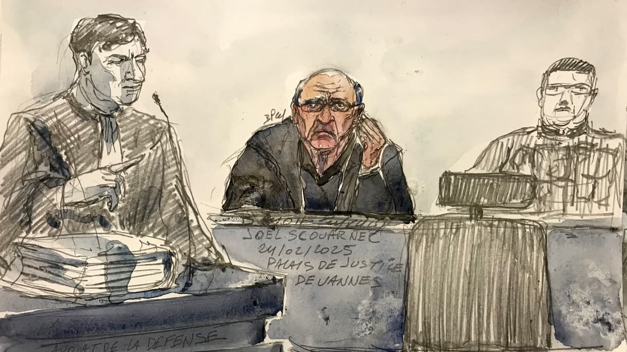 Le chirurgien pédocriminel Joël Le Scouarnec lors de l'ouverture de son procès à Vannes (Morbihan), le 24 février 2025.