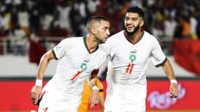 CAN 2024 - La joie d'Hakim Ziyech après son but avec le Maroc face à la Zambie (1-0) - 24 janvier 2024