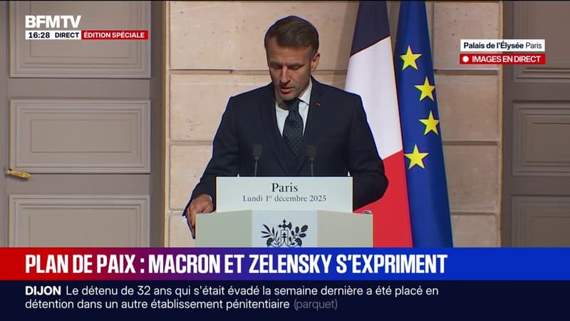 Plan de paix pour l'Ukraine: Un moment qui pourrait être décisif pour l'avenir de la paix en Ukraine et de la sécurité en Europe, estime Emmanuel Macron