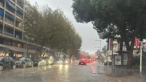 Mandelieu-la-Napoule (Alpes-Maritimes) sous des pluies diluviennes le mercredi 16 octobre 2024.