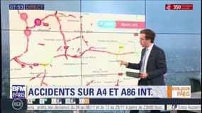 Point trafic: déjà 350 km de bouchons cumulés en Ile-de-France, des accidents sur l'A86 du côté de Colombes et sur l'A4 près de Champigny-sur-Marne