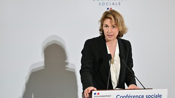 La secrétaire générale de la CFDT, Marylise Léon, prend la parole lors de la Conférence sociale, le 16 octobre 2023 à Paris (photo d'illustration).