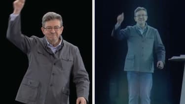 L'hologramme de Jean-Luc Mélenchon, en février 2017, à Aubervilliers - BFMTV
