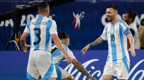Lionel Messi célèbre son but lors de la demi-finale de Copa America entre l'Argentine et le Canada (2-0), le 9 juillet 2024