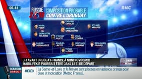 "Corentin #Tolisso a un cran d'avance pour être titulaire lors de France-Uruguay mais il y a toujours la piste #Lemar, plus offensif, ou la surprise #Fekir, pour déstabiliser le bloc defensif"
