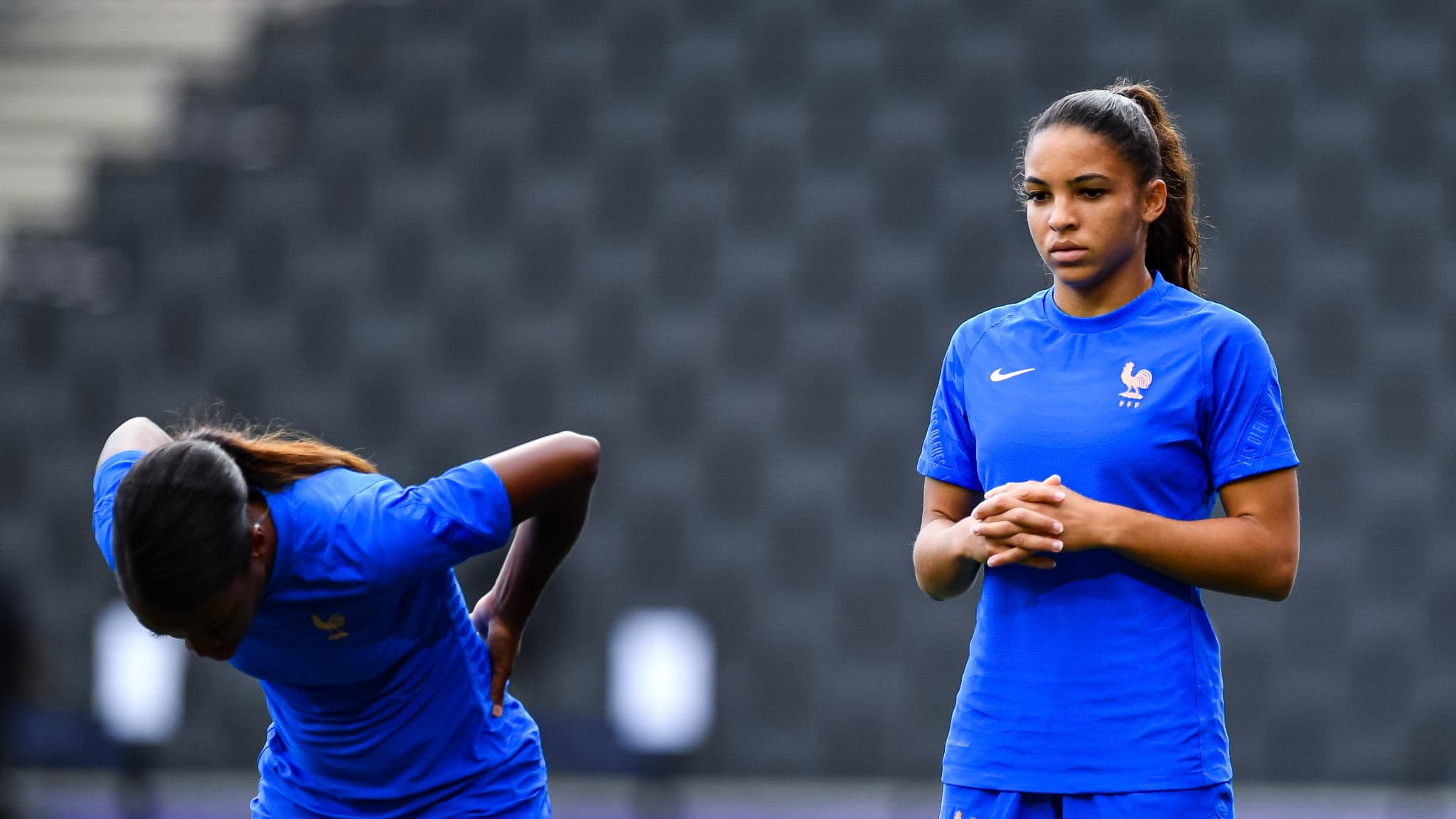 Delphine Cascarino lors d’un entraînement avec les Bleues, le 26 juillet 2022