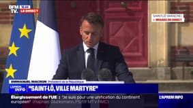 "Jamais à Saint-Lô, le chagrin ne s'est mêlé à la haine", souligne Emmanuel Macron lors de l'hommage aux civils pour les 80 ans du Débarquement