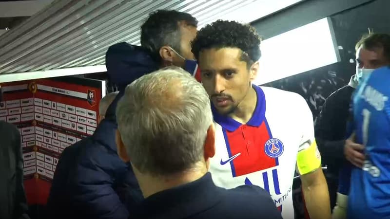 Rennes-PSG: discussion entre Genesio et Marquinhos après le penalty litigieux