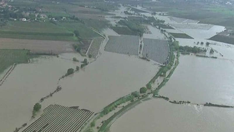 Vue aérienne des inondations dans le Gard