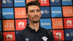 Julian Alaphilippe en conférence de presse, le 15 janvier 2024