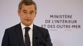 Le ministre français de l'Intérieur Gérald Darmanin lors d'une conférence de presse sur le dispositif de sécurité pour la Coupe du monde de rugby 2023, à Paris, le 6 septembre 2023