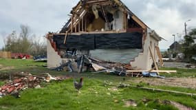 Une maison de Bihucourt ravagée par l'importante tornade qui a frappé le village.