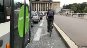 Un cycliste face à l'Assemblée nationale à Paris