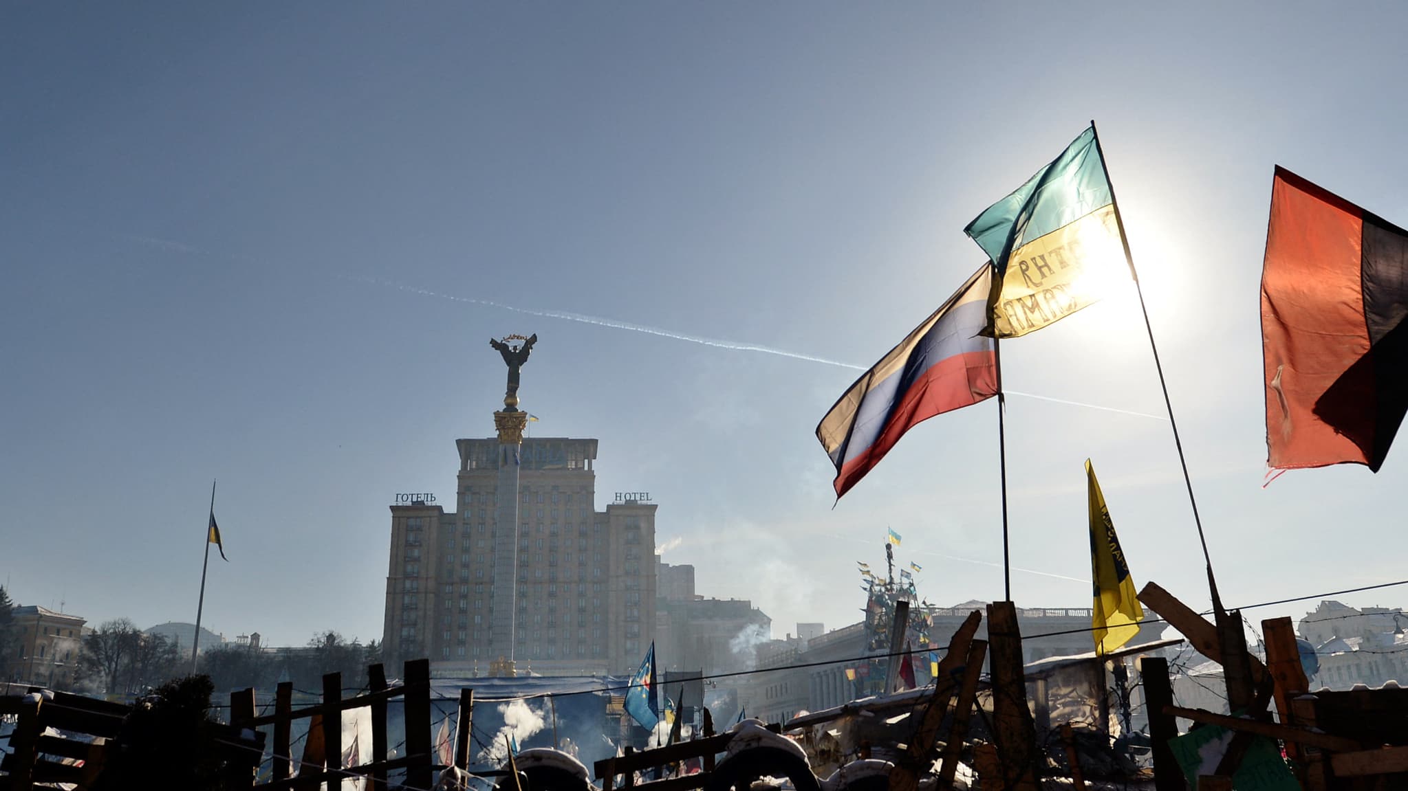 Les tentes et barricades installées sur la place de l'Indépendance "Maidan" à Kiev, le 30 janvier 2014.