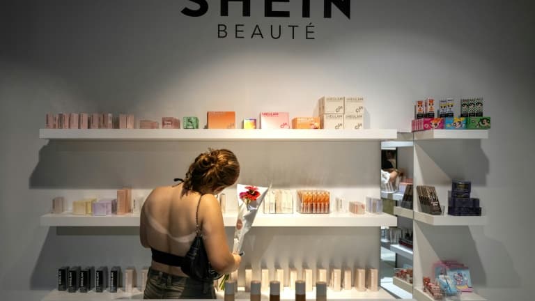 Une cliente dans une boutique éphémère de la marque asiatique Shein, le 26 juin 2025 à Diajon, en Côte-d'Or. 
