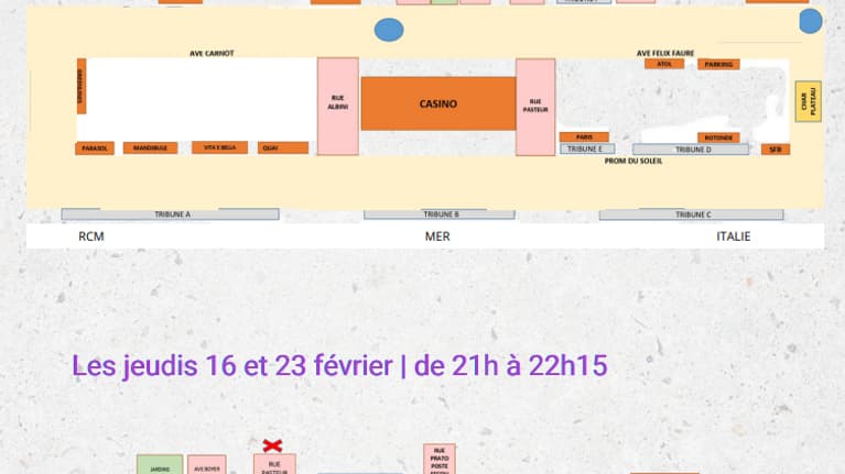 Les circuits des corsos fruités et nocturnes, pour l'édition 2023 de la fête du Citron.
