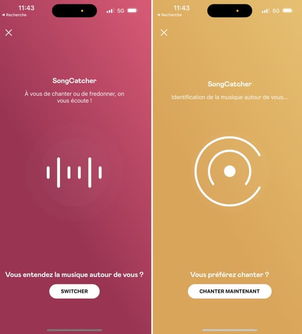 Avec SongCatcher, vous choisissez de chanter ou d'écouter un morceau pour retrouver son titre.