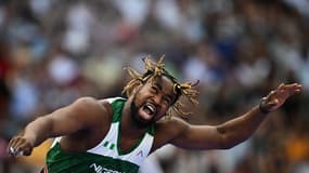 Le cri du lanceur de javelot nigérian Chinecherem Nnamdi lors du concours des JO de Paris 2024, le 6 août 2024 
