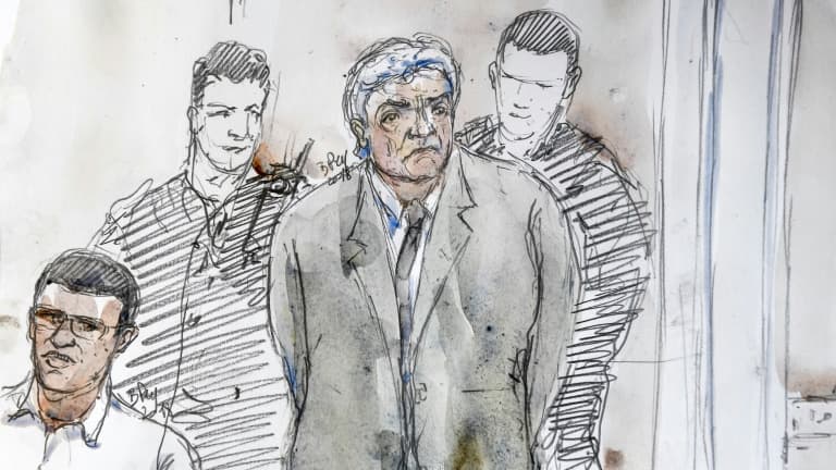 Croquis d'audience de Wojciech Janoswki (c), le gendre d'Hélène Pastor, lors de son procès le 17 septembre 2018 à Aix-en-Province
