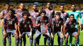 Les joueurs de la Nouvelle-Calédonie lors du barrage face à Tahiti en mars 2025.