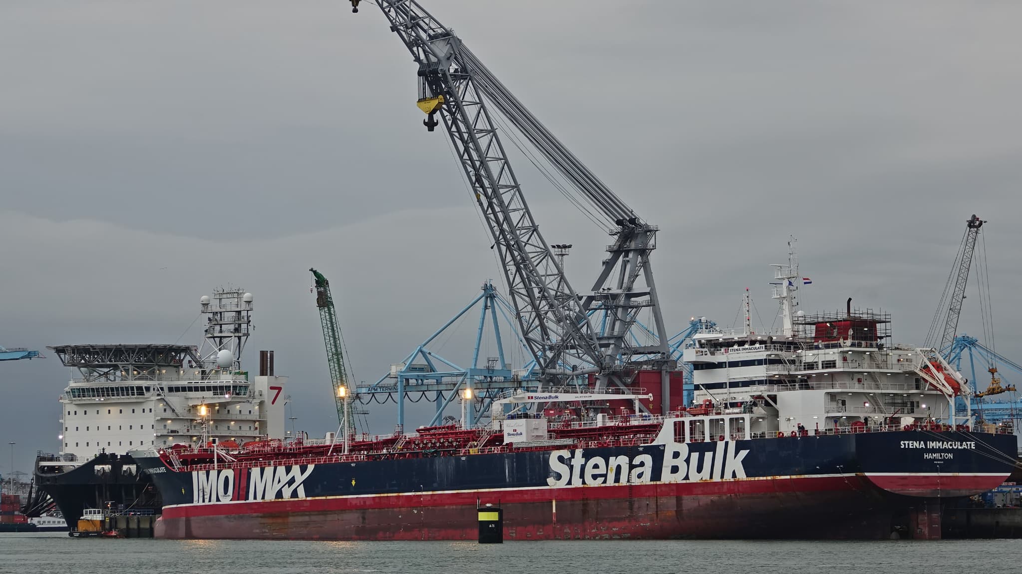 Le pétrolier américain Stena Immaculate dans le port de Rotterdam en décembre 2019.