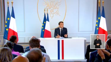 Emmanuel Macron devant la presse lors de sa conférence de presse, ce jeudi à l'Élysée.