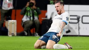 Pierre-Emile Højbjerg après son but face à Montpellier avec l'OM, le 20 octobre 2024.