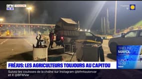 Var: les agriculteurs toujours sur l'A8 au péage du Capitou à Fréjus