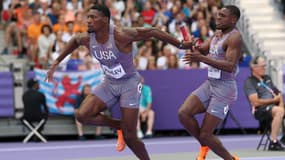 Les Américains Christian Coleman et Fred Kerley ont raté le premier passage de témoin lors du relais 4x100m, JO de Paris 2024, 9 août 2024