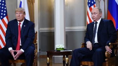 Donald Trump et Vladimir Poutine lors du premier jour de leur sommet à Helsinki le 16 juillet 2018