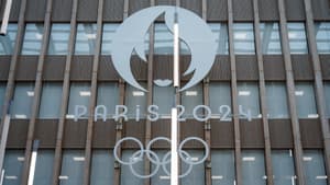 L'emblème des JO 2024, à Paris le 8 février 2024