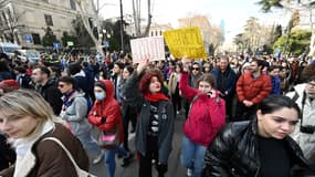 Manifestants contre le projet de loi jugé "liberticide" en Géorgie le 8 mars 2023. 