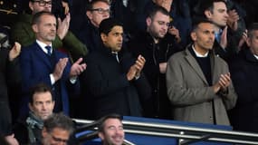 Nasser Al-Khelaïfi dans les tribunes du Parc des Princes lors du match de Ligue des champions entre le PSG et Manchester City - le 22/01/2025