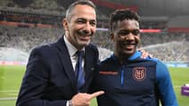 Youri Djorkaeff meets Ecuador's forward Djorkaeff Reasco