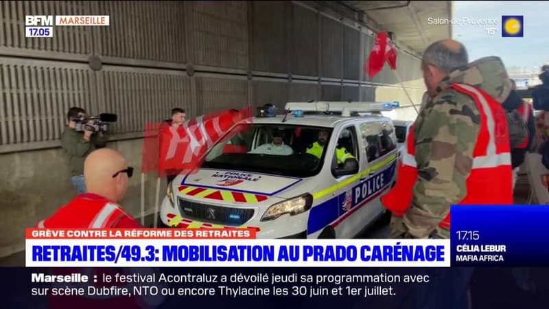 Réforme des retraites: un blocage mené au tunnel du Prado Carénage à Marseille