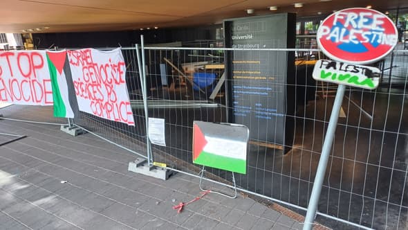 Le bâtiment de Science Po Strasbourg bloqué par une quarantaine d'étudiants pro-Palestine le 30 avril 2024.
