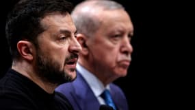 Le président ukrainien Volodymyr Zelensky et le président turc Recep Tayyip Erdogan au complexe présidentiel d'Ankara le 18 février 2025.