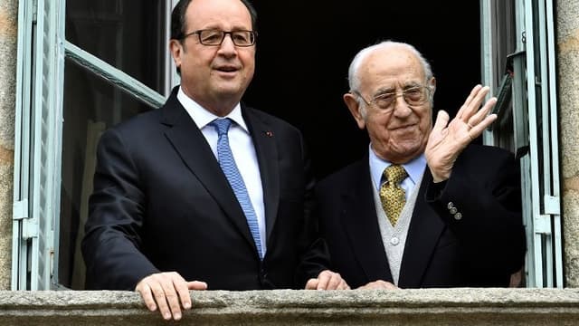 L'ex-président François Hollande aux côtés de Jean Viacroze à Tulle, le 7 mai 2017.