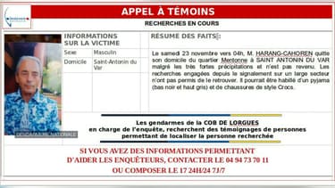 Les gendarmes du Var ont lancé un appel à témoins le 25 novembre.