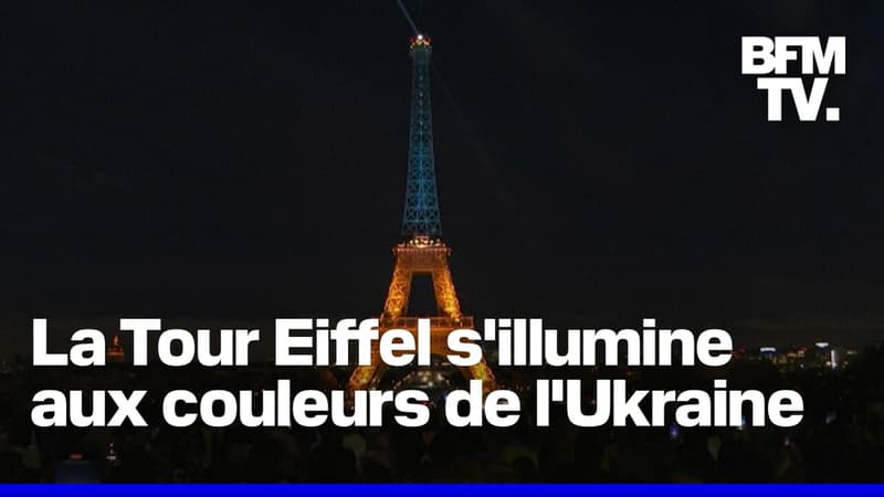 Trois ans après l'invasion russe, la Tour Eiffel revêt les couleurs de l'Ukraine en signe de solidarité avec Kiev