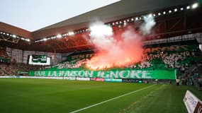 Les supporters de Saint-Etienne lors d'un match de Ligue 2 à  Geoffroy-Guichard, le 16 août 2025