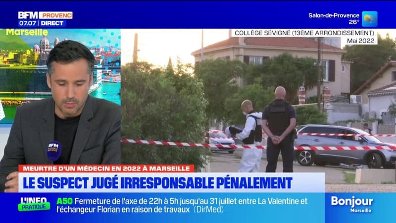 Meurtre d'un médecin en 2022 à Marseille. Le suspect jugé irresponsable pénalement.