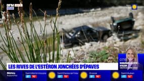 Alpes-Maritimes: les rives de l'Estéron jonchées d'épaves de voitures