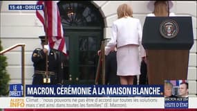 Le baisemain d’Emmanuel Macron à son épouse et Melania Trump à la fin de son discours 