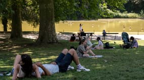 Des Parisiens dans le parc des Buttes-Chaumont en pleine vague de chaleur le 3 août 2022 (photo d'illustration)