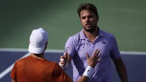 Stan Wawrinka et Holger Rune lors de leur match à Indian Wells, le 13 mars 2023.